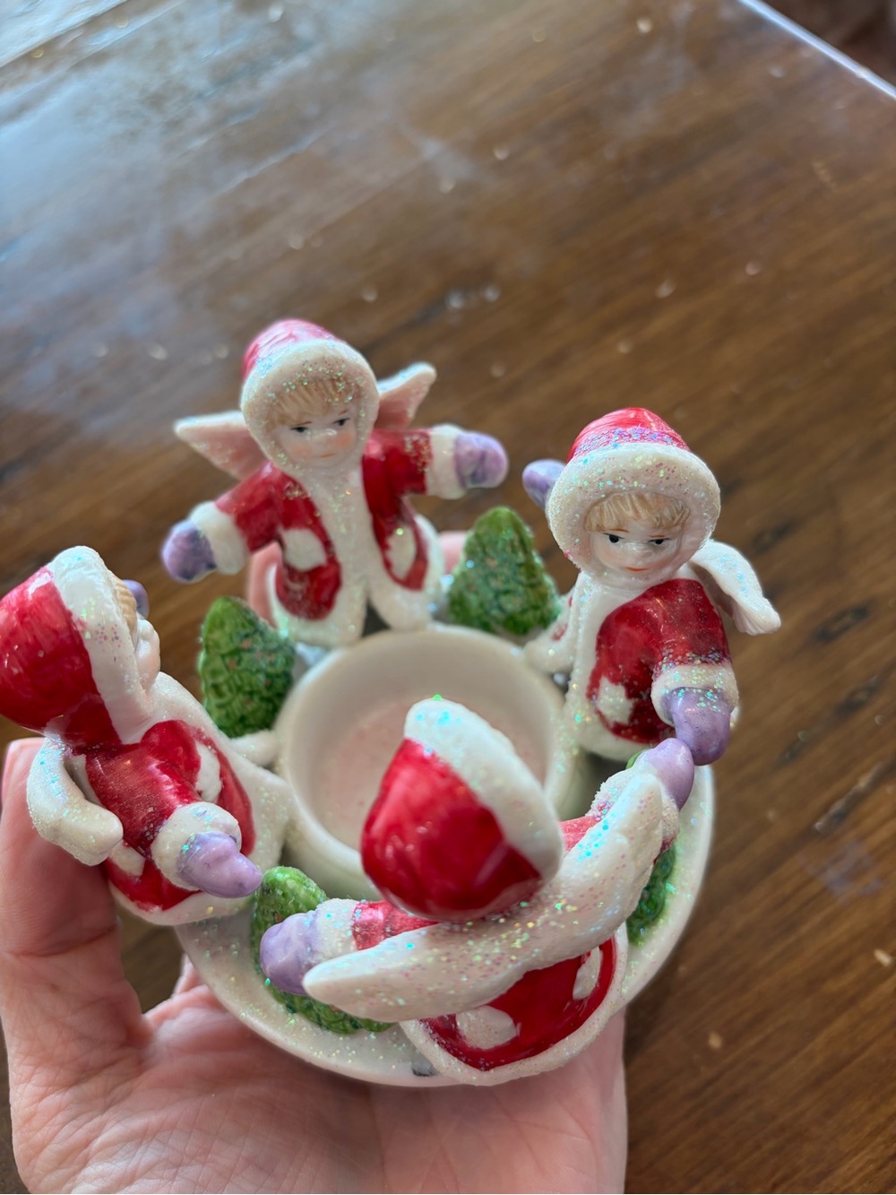 Old Country Gift Collection Snow Angels Votive Candle Holder Christmas Glitter
